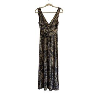 Boden‎ Women's Gray and Tan Tropical Leaf print Long Midi Dress Size 4 Regular